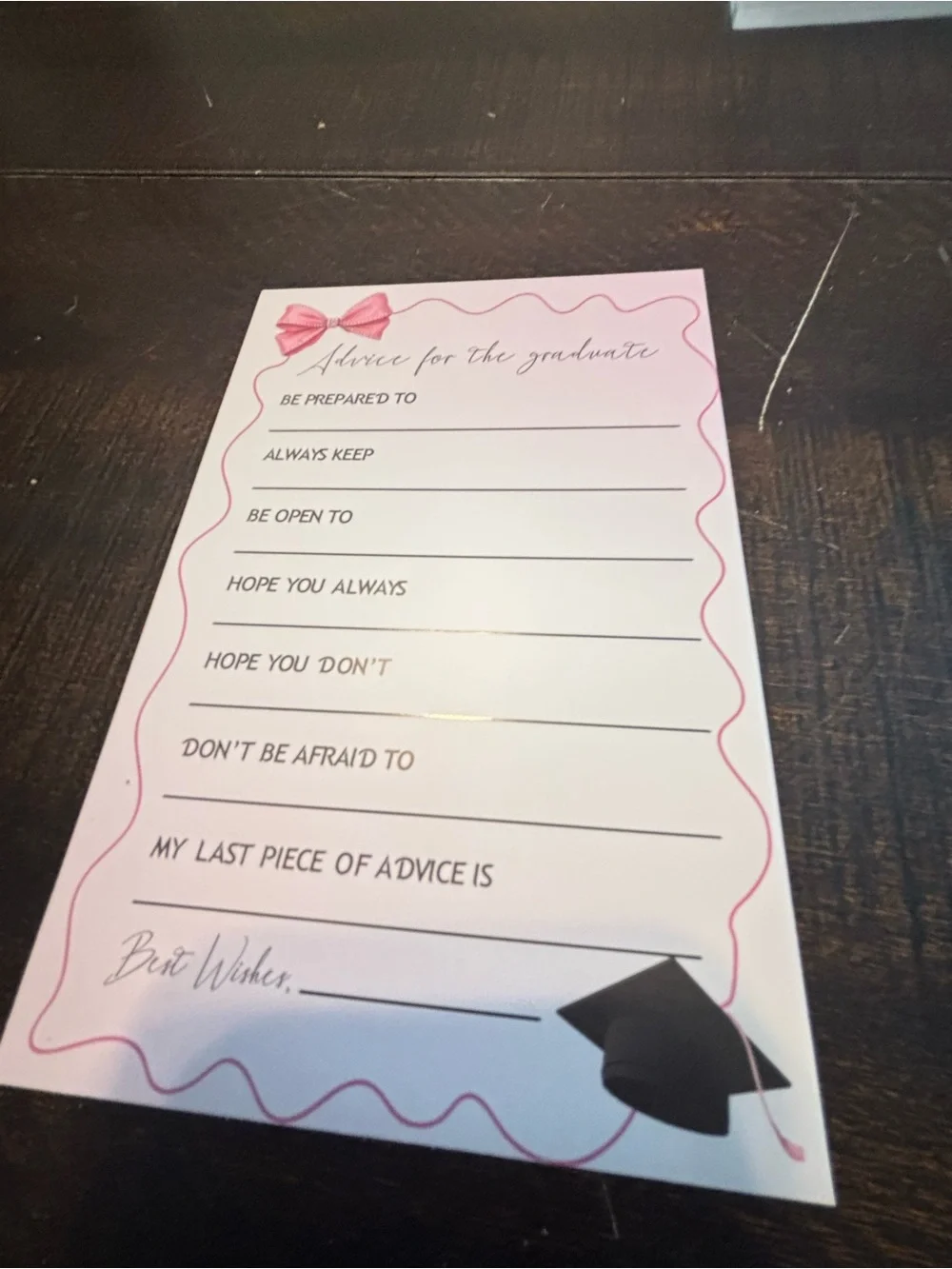 Pink Bow Thank You & Advice Card Set - Elegant Party Signage